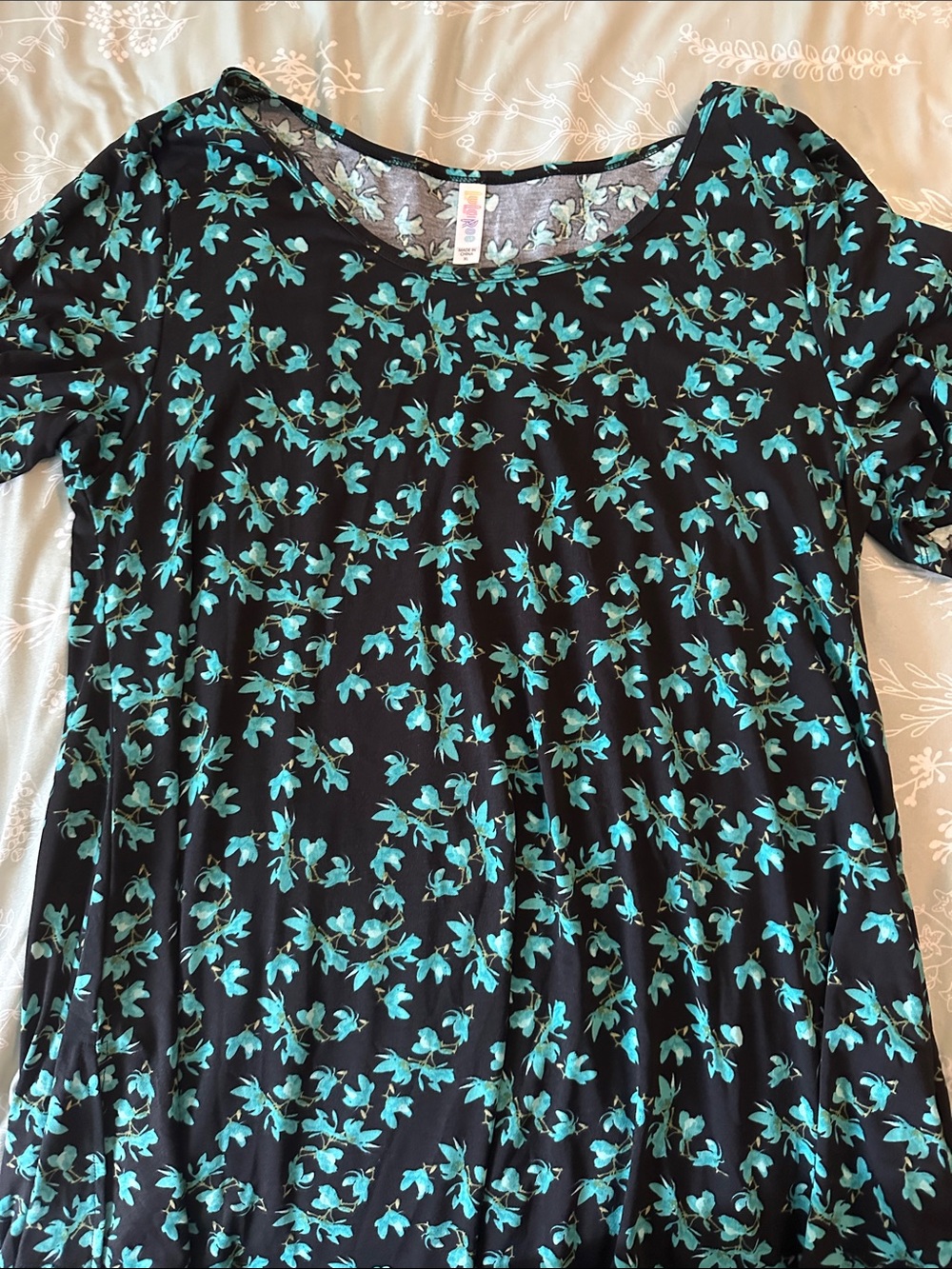 LuLaRoe Black Tunic with Teal Floral Print